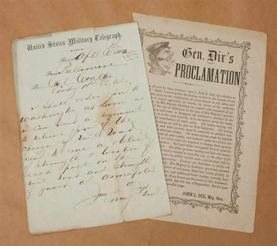 Appraisal: Civil War Ephemera Original printed hand bill ''Gen Dix's Proclamation''