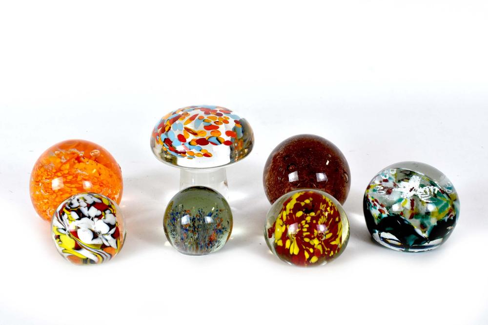 Appraisal: SEVEN VARIED GLASS PAPERWEIGHTSModern Most with internal abstract designs one