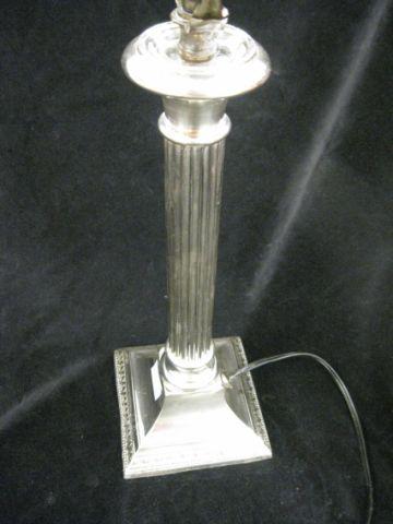 Appraisal: Fine Silverplate Candlestick Lamp classic column decor body