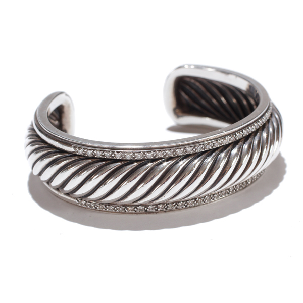 Appraisal: David Yurman cable design wide sterling silver and diamond cuff