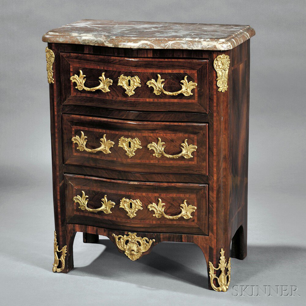 Appraisal: Louis XV Marble-top Tulipwood- and Kingwood-veneered Petite Commode Paris marked