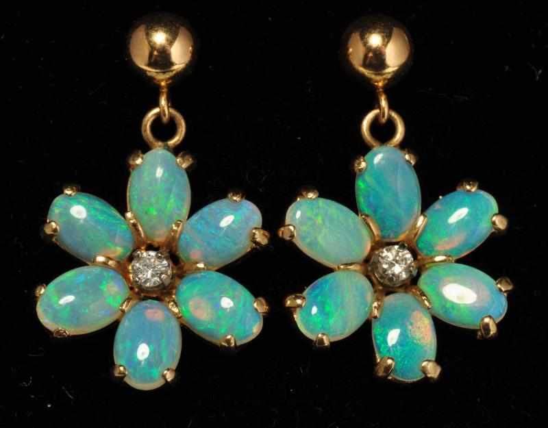 Appraisal: Pair of K Y Gold Diamond Opal Earrings Description Diamonds