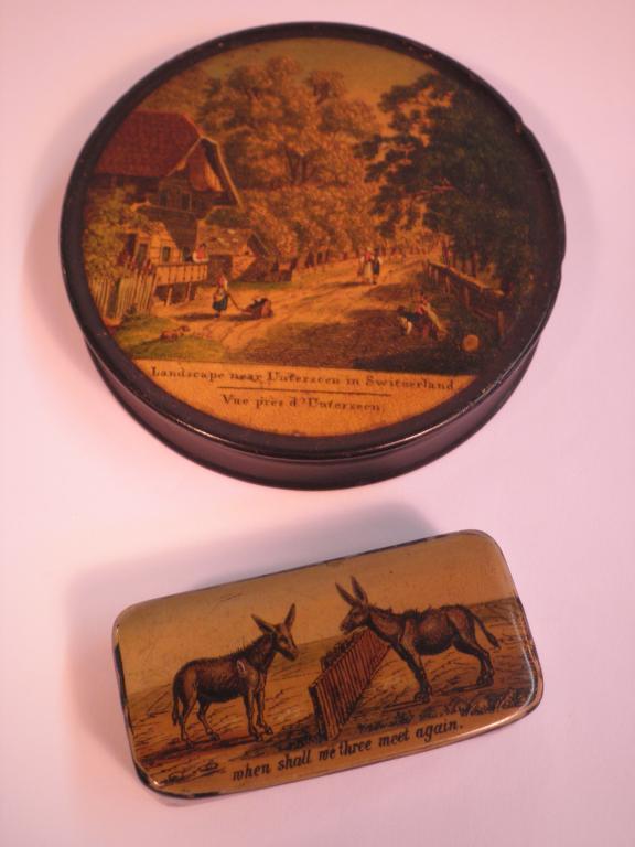 Appraisal: A mid thC papier mache snuff box painted with a