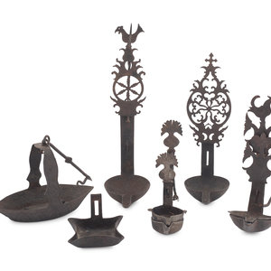 Appraisal: An Assortment of Iron Hearth and Lighting Articles th Century