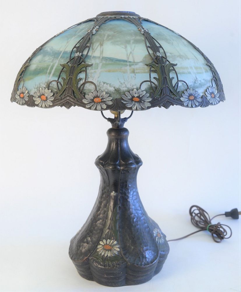 Appraisal: Victorian Reverse Painted Table Lamp reverse painted with landscape scene