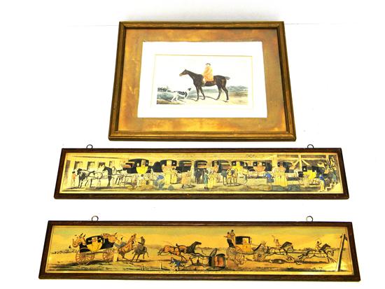 Appraisal: Horse and rider with dog print matted and framed behind