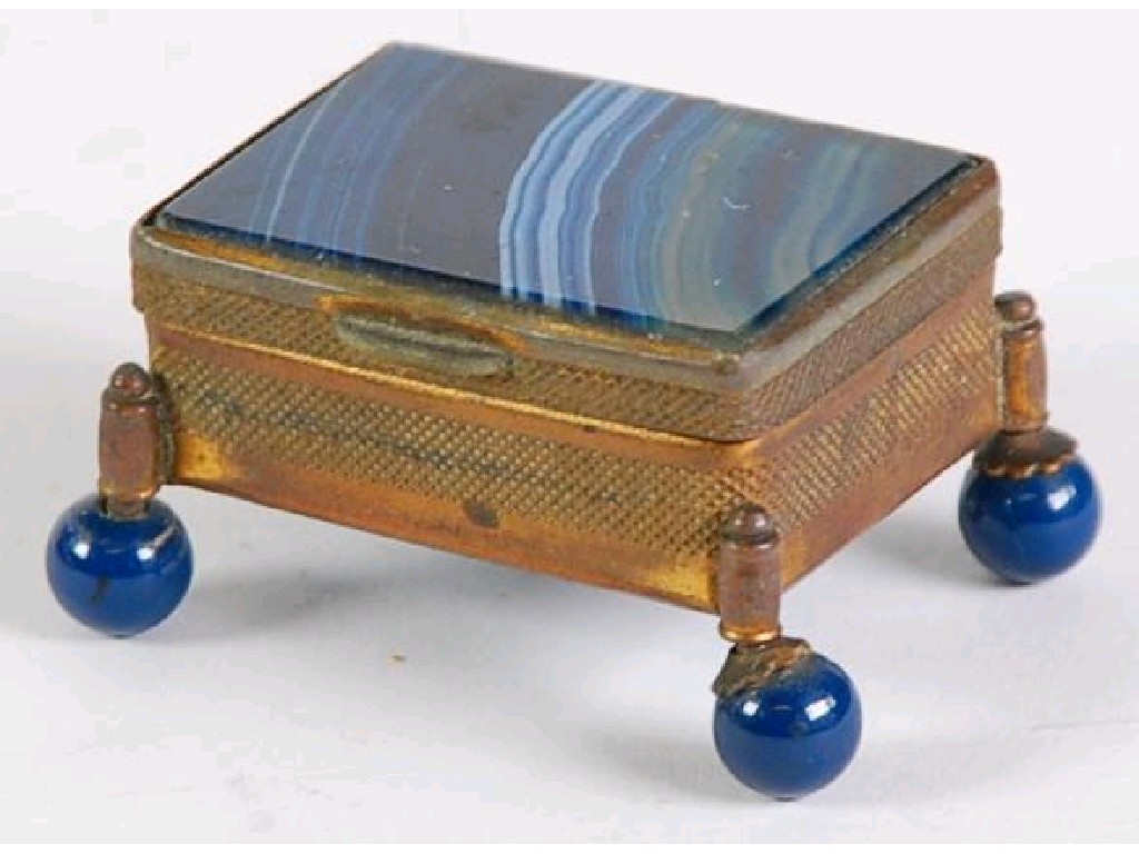 Appraisal: VICTORIAN SMALL OBLONG GILT METAL OBLONG TRINKET BOX with blue