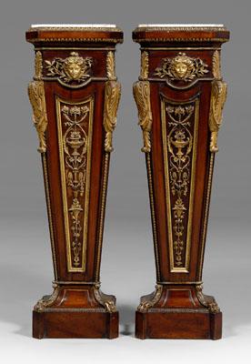 Appraisal: Fine pair Louis XIV style pedestals each with white marble