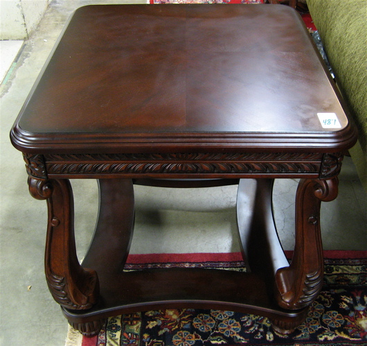 Appraisal: PAIR OF MAHOGANY END TABLES recent manufacture each having a