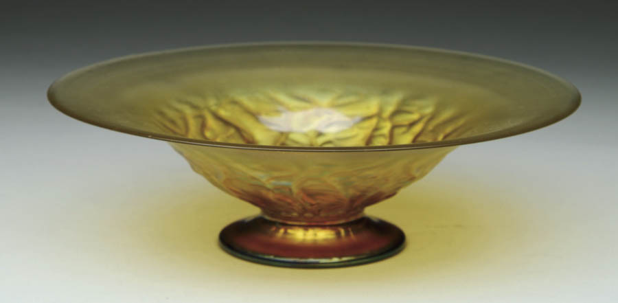 Appraisal: TIFFANY NASH CENTERBOWL Lovely gold iridescent centerbowl has heavy crackle