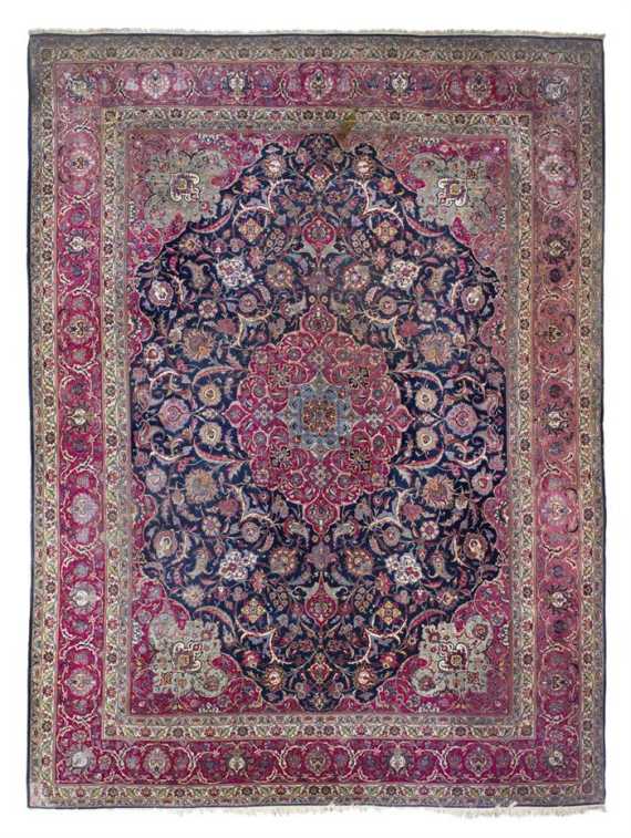 Appraisal: TABRIZ old Dark blue ground with a red central medallion