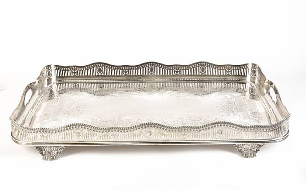 Appraisal: An English e p n s rectangular galleried tray after