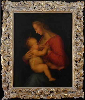 Appraisal: EUROPEAN SCHOOL MADONNA AND SUCKLING CHRIST CHILD Oil on canvas