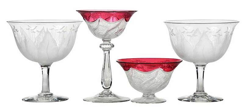 Appraisal: Four Pieces Engraved Glass Dorflinger Steuben Steuben Chateau pattern early