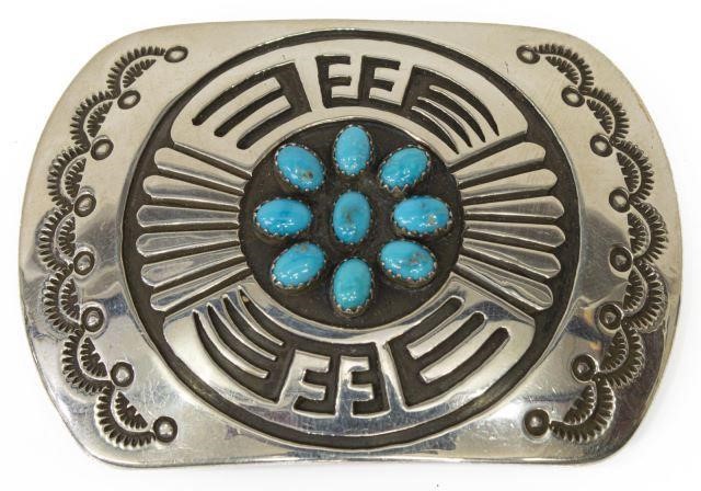 Appraisal: Native American sterling silver belt buckle Rosco Scott Navajo th