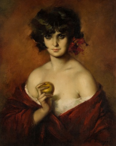 Appraisal: Jose Puyet Girl holding apple oil on canvas Spanish -