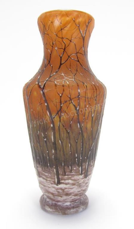 Appraisal: Daum Nancy Cameo Glass Vase brown and yellow swirl vase