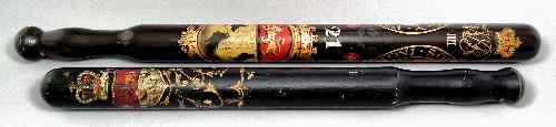 Appraisal: A William IV police painted wood truncheon decorated with the