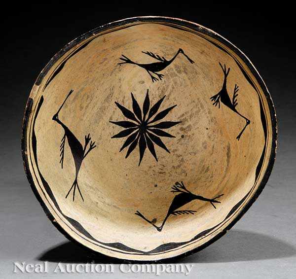 Appraisal: A Southwest Pottery Bowl interior with black stylized birds and