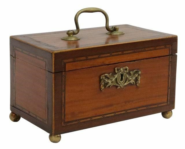 Appraisal: English Chippendale style mahogany and satinwood tea caddy th c