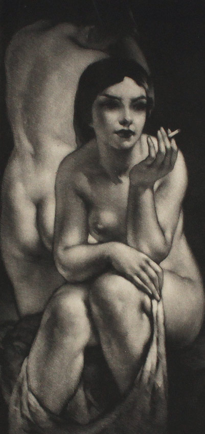 Appraisal: MASTRO-VALERIO Alessandro American - Sitting Nude Smoker Mezzotint '' x