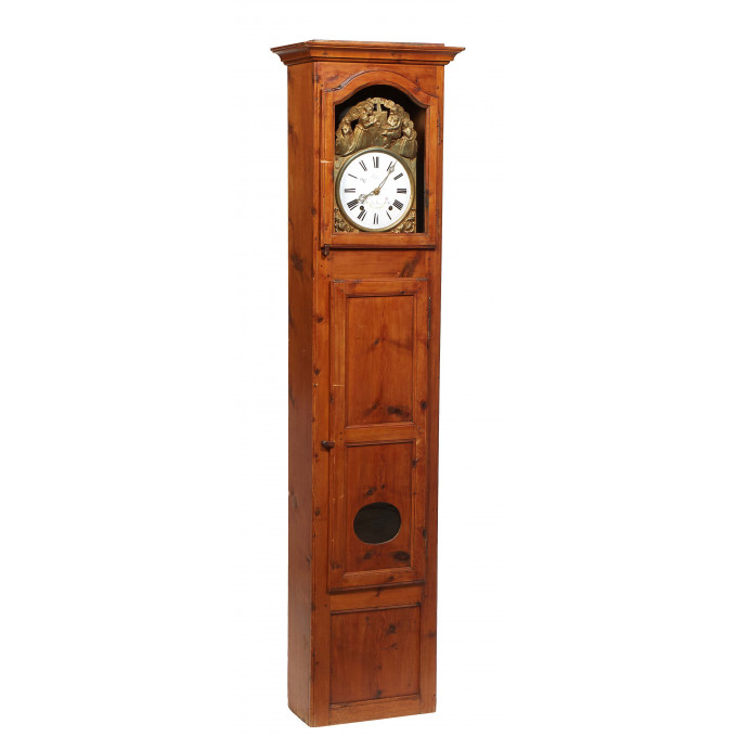 Appraisal: French Provincial Carved Pine Tallcase Clock th c the stepped