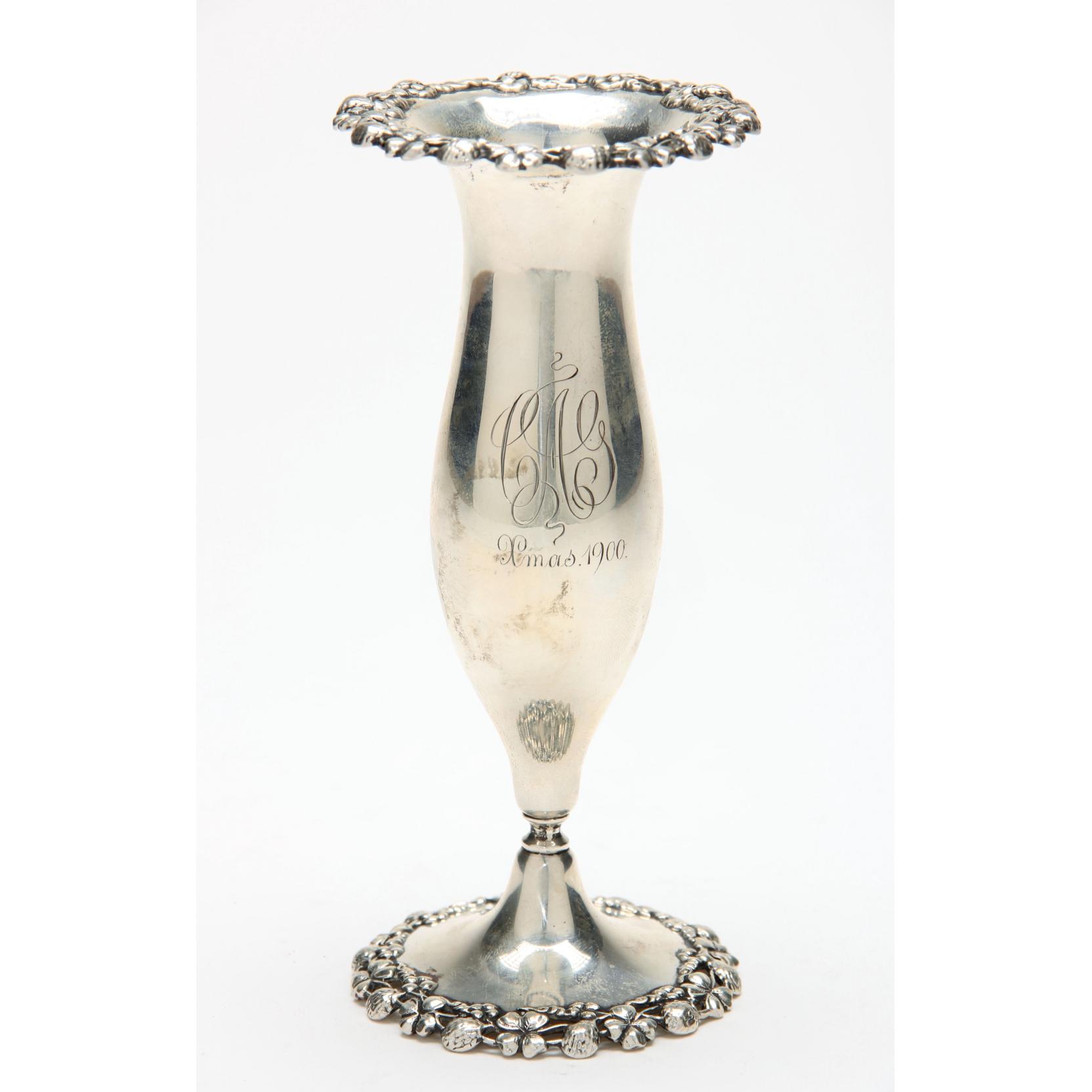 Appraisal: American Sterling Silver Bud Vase with berry clover reticulated rim