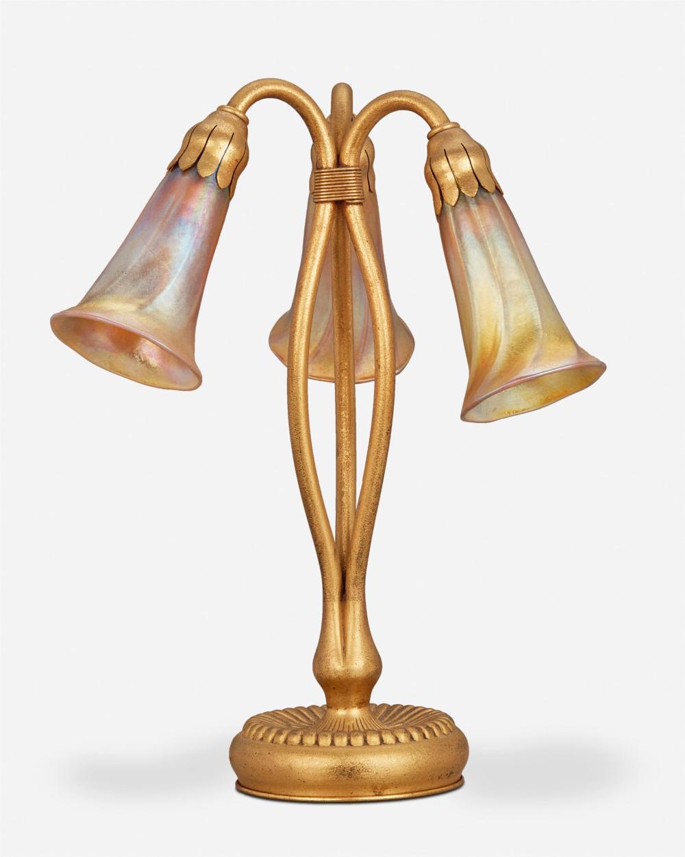 Appraisal: A Tiffany Studios three-light lily table lamp Circa - New