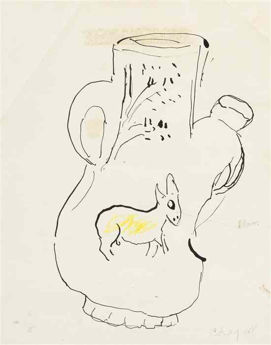 Appraisal: Attributed to Marc Chagall French Russian - Donkey Jug ink