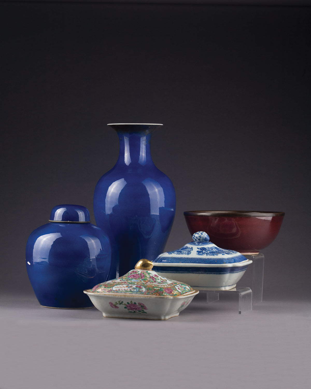 Appraisal: CHINESE BLUE-GLAZED GINGER JAR AND COVER AND A VASE Each