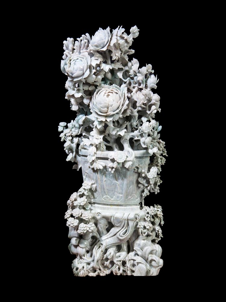 Appraisal: A Large Chinese Export Jadeite Carving of Chrysanthemums A Large