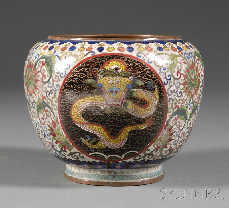 Appraisal: Cloisonne Bowl China th century begging-bowl shape decoration of dragon