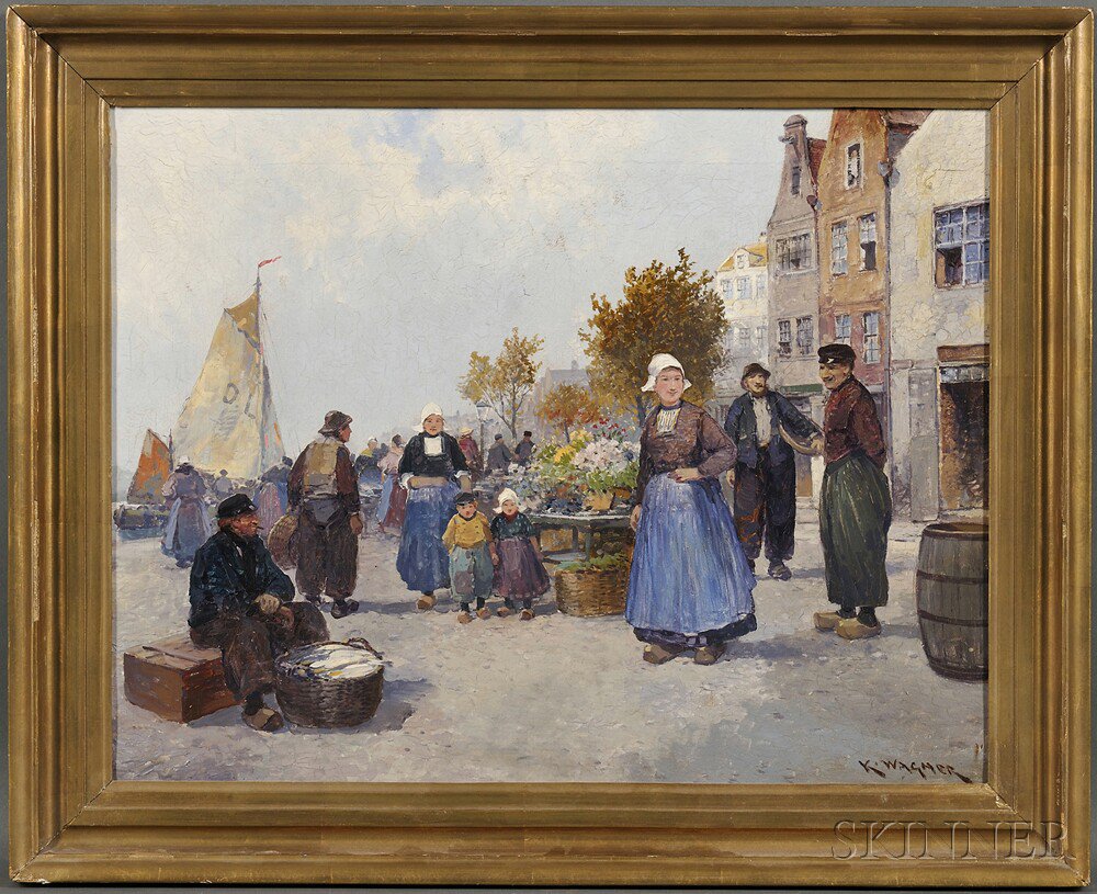 Appraisal: Karl Wagner German - Dutch Flower Market Signed K Wagner