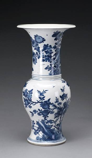 Appraisal: A blue and white porcelain yenyen vase Kangxi Its trumpet