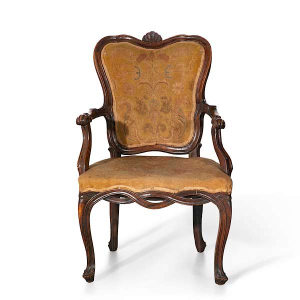 Appraisal: An Italian Rococo walnut and needlework armchair An Italian Rococo