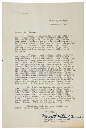 Appraisal: Margaret MITCHELL Typed letter signed Margaret Mitchell Marsh to Mr