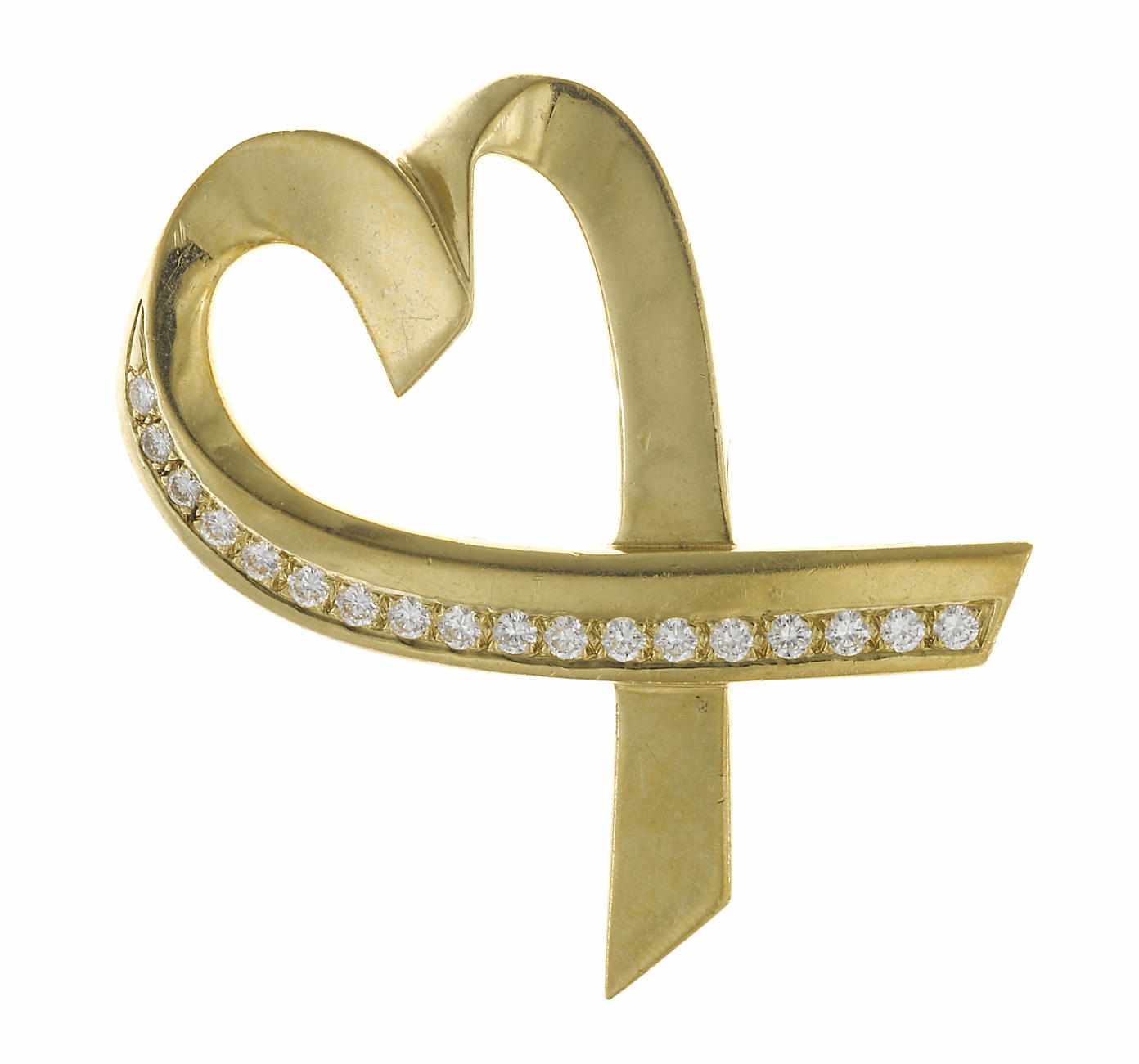 Appraisal: A diamond ''loving heart'' brooch Paloma Picasso Tiffany Co signed