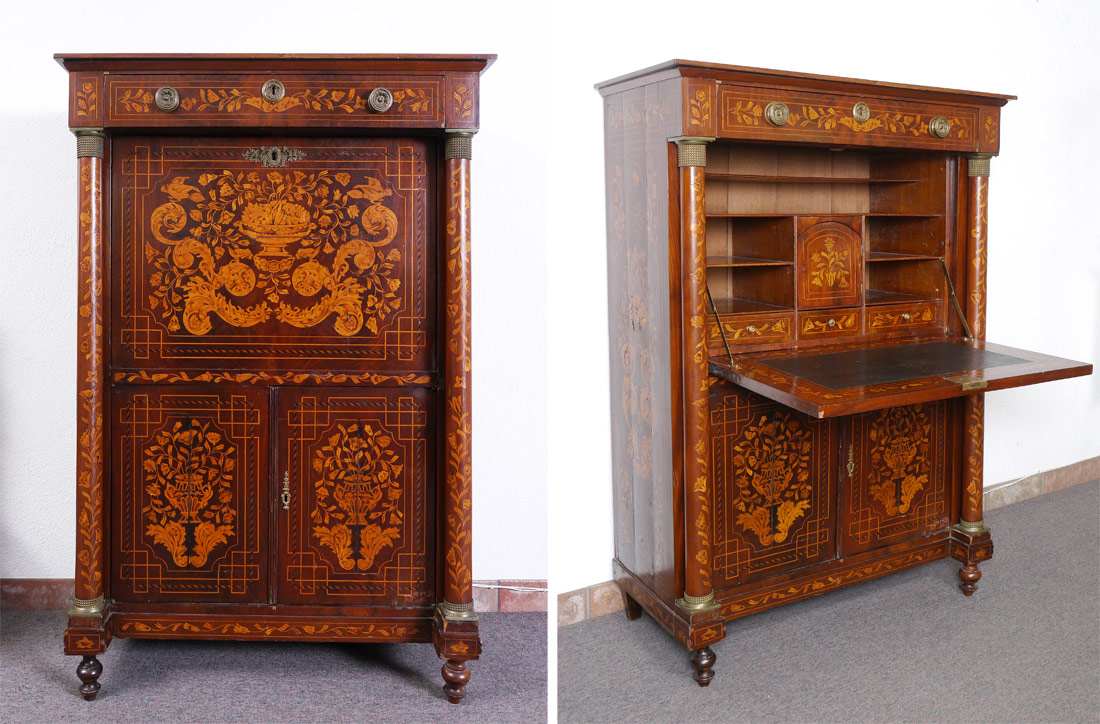 Appraisal: TH C DUTCH MARQUETRY INLAY SECRETARY ABBATANT Profusely decorated all