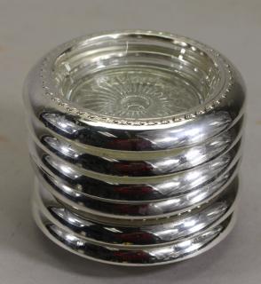 Appraisal: Silver Rimmed Glass Coasters Silver Rimmed Glass Coasters Diameter in