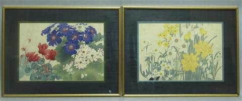 Appraisal: PAIR OF FINE JAPANESE FLORAL ALBUM LEAVES The first depicting