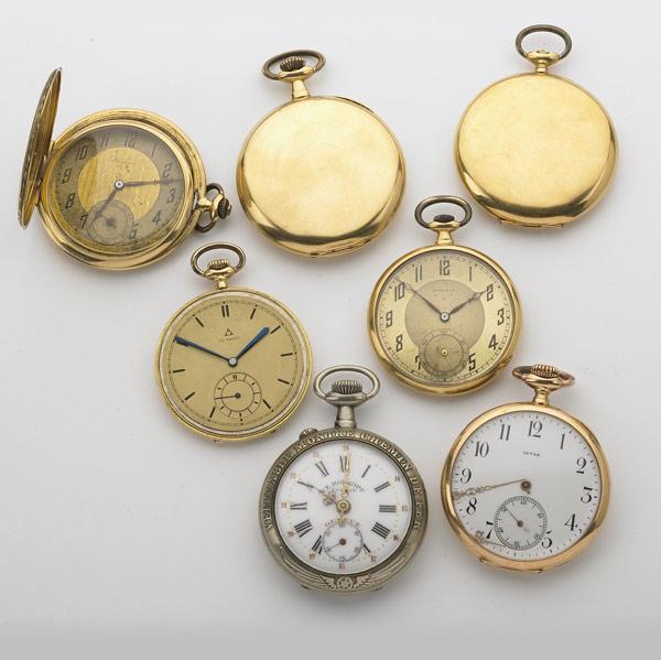 Appraisal: SEVEN POCKETWATCHES k hunt case chronometer Iaxa k De Greef