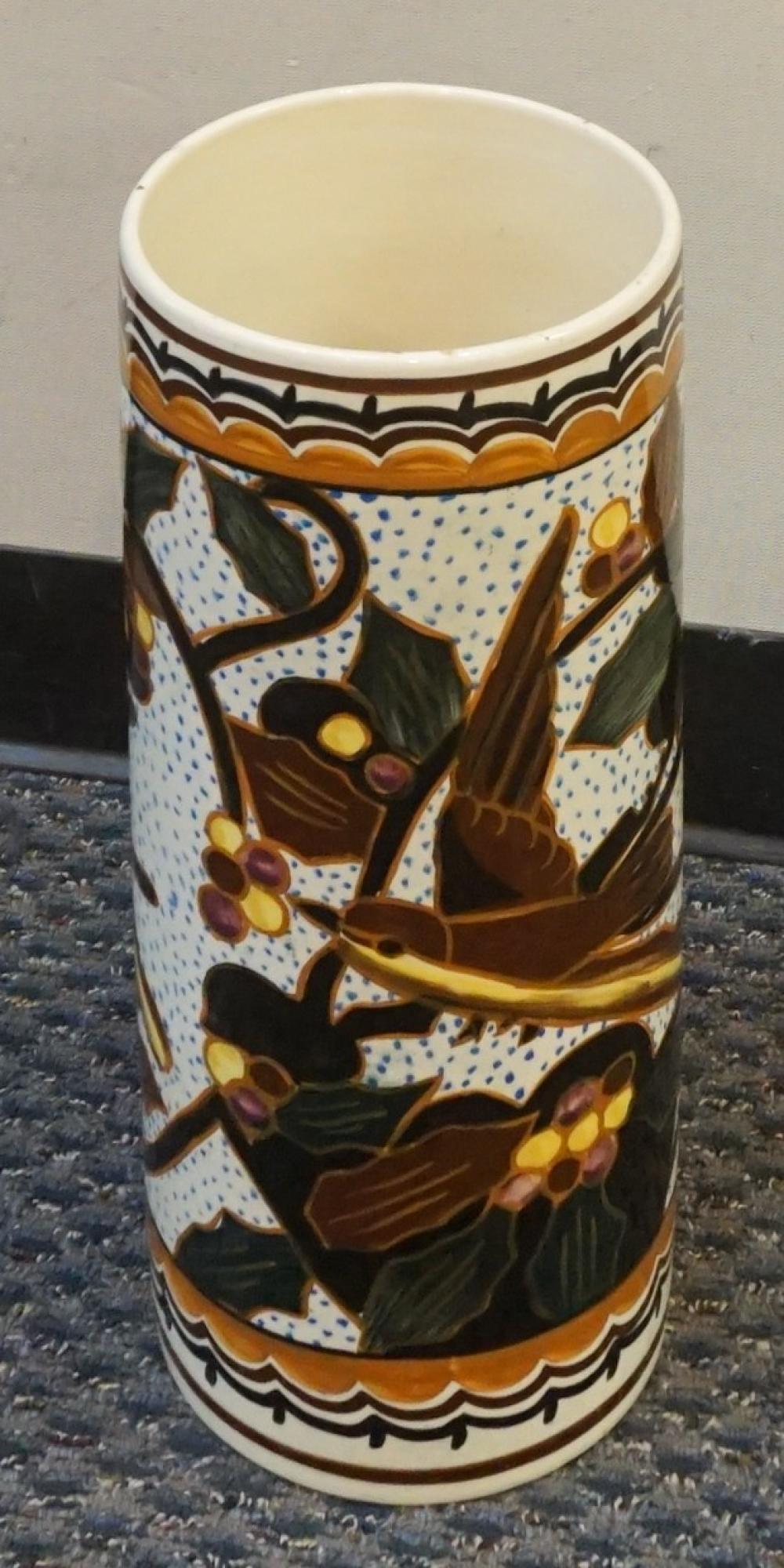 Appraisal: Spanish Painted Ceramic Umbrella Jar H in cm