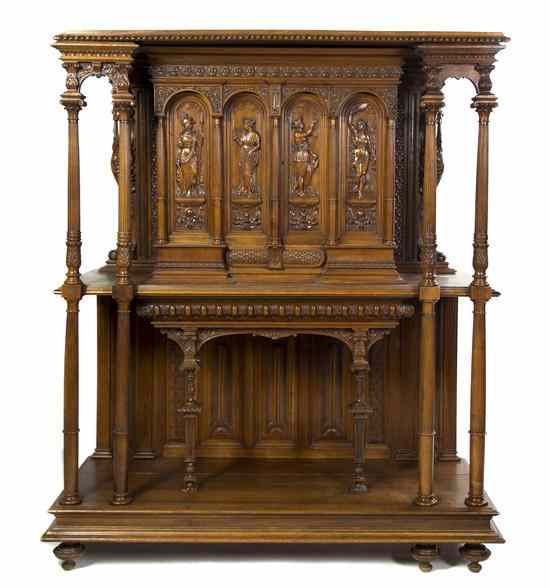 Appraisal: A Renaissance Revival Carved Walnut Buffet a Deux Corps in