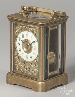 Appraisal: Brass carriage clock with a cast floral bezel '' h