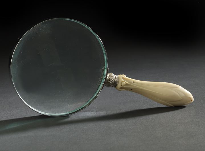 Appraisal: Large Victorian Ivory and Sterling Silver-Handled Desk Magnifier hallmarked Sheffield