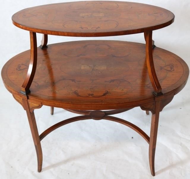 Appraisal: CONTINENTAL -TIER OCCASIONAL TABLE EARLY THC TWO OVAL SHELVES INTERESTING