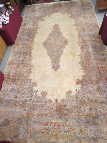 Appraisal: Kirman Handmade Palace Size Rug elegant florals ivory field '