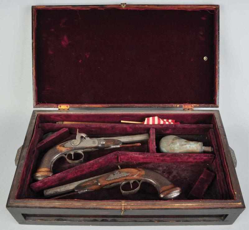 Appraisal: Cased Set of Traveling Pistols Description Overall length each Barrel