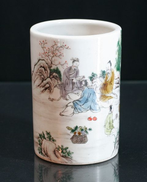 Appraisal: An early th Century Chinese brush pot decorated with a