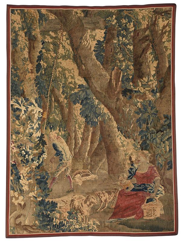 Appraisal: Verdure Tapestry with Figures in a Landscape Continental probably Flemish